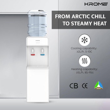 Krome Top Loading Water Dispenser, Hot And Cold Water 2 Taps, Floor Standing, SUS 304 Tank, White, KR-WDTL 2TW