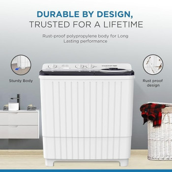 Krome 8Kg Twin Tub Semi-Automatic Washing Machine, Powerful Wash With Mechanical Wash Timer, Intuitive Control, Durable Aluminium Spin Motor, 360W Wash Spin Input Power With 170W, White, KR-WSA80K
