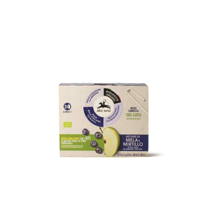 Alce Nero Organic Apple and Blueberry Nectar 200ml x 3