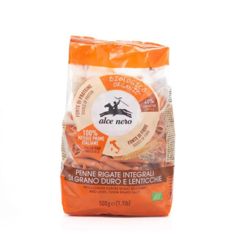 Alce Nero Organic Whole Wheat And Lentils Penne 500g