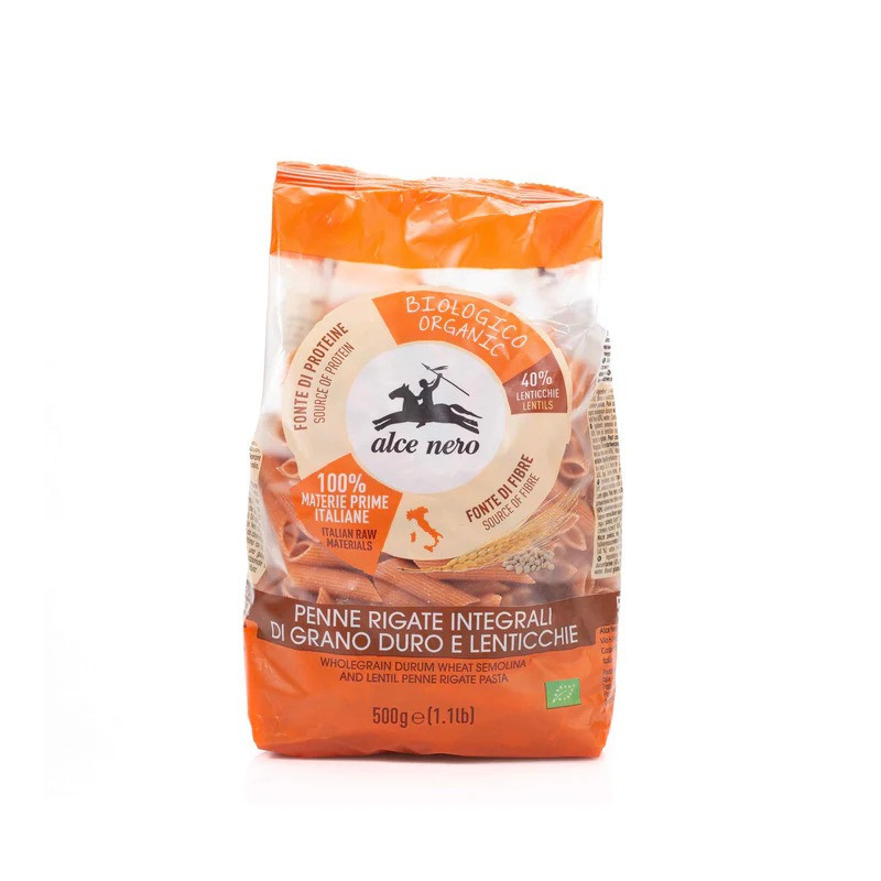 Alce Nero Organic Whole Wheat And Lentils Penne 500g