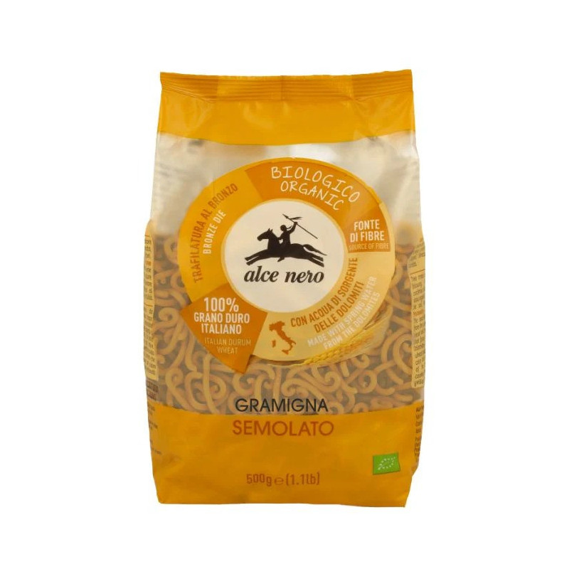 Alce Nero Organic Semi-Whole Wheat Gramigna Pasta 500g