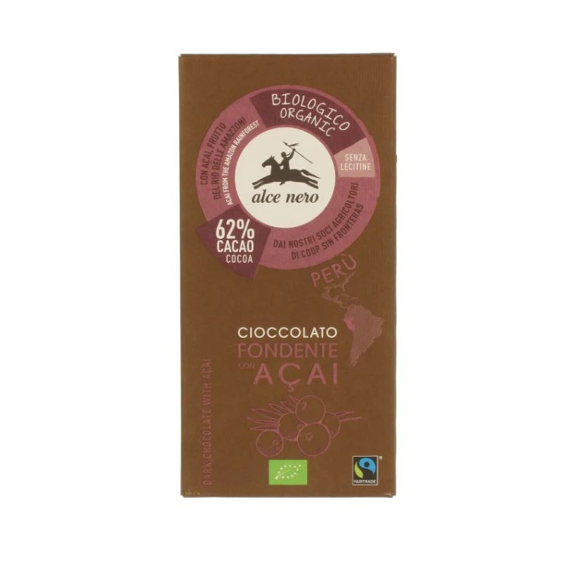 Alce Nero Organic Dark Chocolate With Acai From Peru 50g