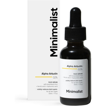 Minimalist Alpha Arbutin 2 Percent Face Serum with Hyaluronic Acid, Targets Dark Spots, Sun Tanning, and Uneven Skin Tone, 30ml