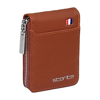Storite Vertical PU Leather Card Holder And Coin Purse for Men And Women With 9 Slots, Light Brown