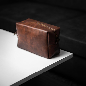 Rubab Men Premium Vegan Leather Waterproof Toiletry Bag, Shaving Kit & Grooming Travel Pouch, Waterproof Lining, Tan Brown, L