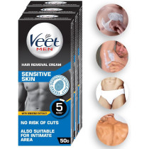 Veet Hair Removal Cream for Men, Sensitive Skin, 50g Each, Pack of 3