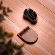 RubabMen Premium Beard Brush And Comb Combo Kit With Nylon Bristles Brush, Wooden Comb, Anti-Dust Storage Pouch, 110g