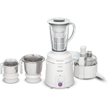 Sujata Multimix Mixer Grinder, 900W With Juicer And Coconut Milk Extractor Attachment And 3 Jars, White