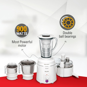Sujata Multimix Mixer Grinder, 900W With Juicer And Coconut Milk Extractor Attachment And 3 Jars, White