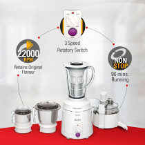 Sujata Multimix Mixer Grinder, 900W With Juicer And Coconut Milk Extractor Attachment And 3 Jars, White