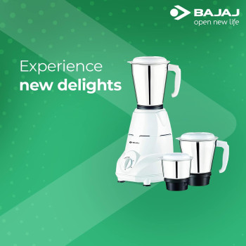 Bajaj Rex 500w Mixer Grinder With 4 Piece Set, White/Black