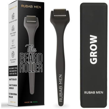 Rubab Men 0.5mm Advanced Beard Roller With Premium Matte Black Colour, Enhances Growth & Oil Absorption