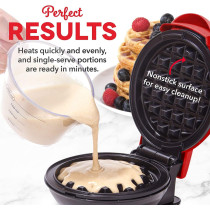 Justadil Mini Waffle Maker Machine, Red
