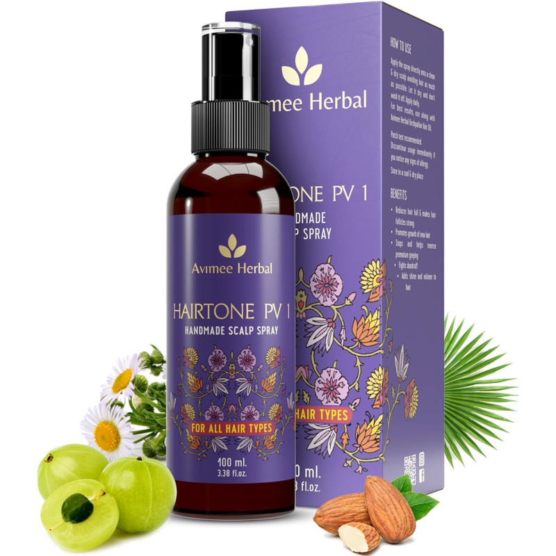 Avimee Herbal Hair Tone PV1 Scalp Spray, Promotes Hair Growth, Soothes Itchiness And Reduces Dandruff, 100ml