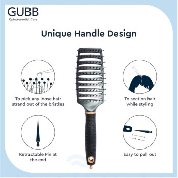 Gubb Elite Vented Hair Brush Ideal for Blow Drying & Detangling, Includes Sectioning Pin, Flexible Bristles, Stylish & Convenient