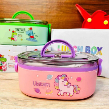 Dream Doodle Unicorn Lunch Box With Microwave Safe, Stainless Steel Insulation Munch Box, Portable Lunch Containers Tiffin Box for School Boys, Girls - 800 ml Pink