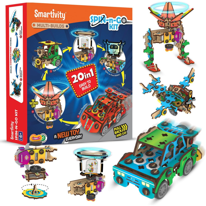 Smartivity 20 in 1 Multi-Builds Spin n Go Kit, STEM DIY Fun Toy for Kids 6-12, Best Gift for Boys & Girls