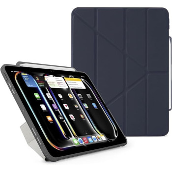 Pipetto Origami No3 Pencil Case For Apple Ipad Pro 13 Inch Case, M4 Smart Cover With 5 In 1 Stand, Dark Blue