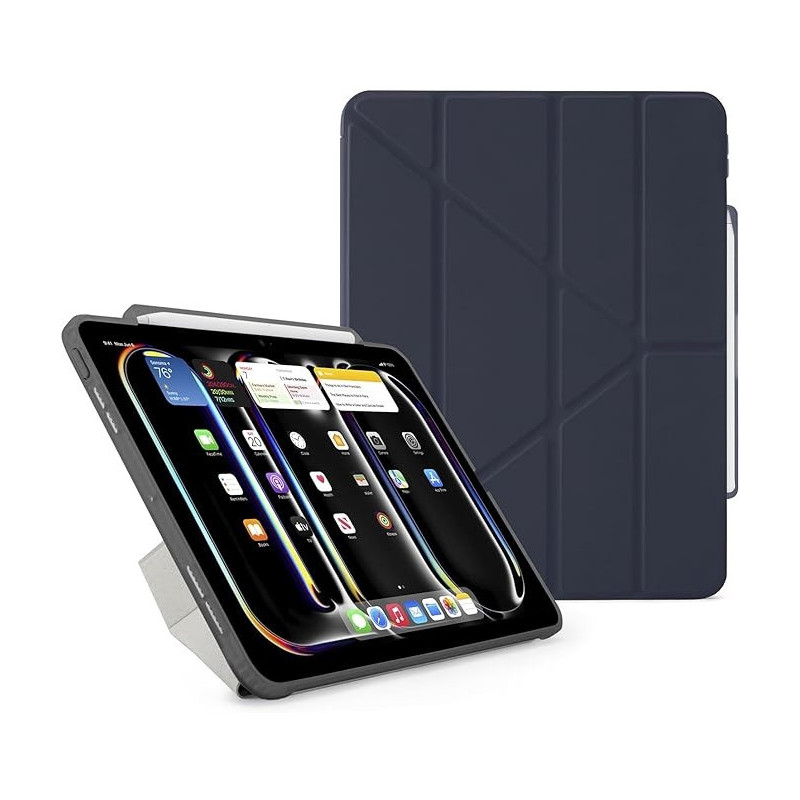 Pipetto Origami No3 Pencil Case For Apple Ipad Pro 13 Inch Case, M4 Smart Cover With 5 In 1 Stand, Dark Blue