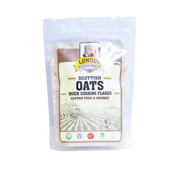 London Super Foods Organic Quick Cooking Scottish Oats Flakes Gluten Free, 250g