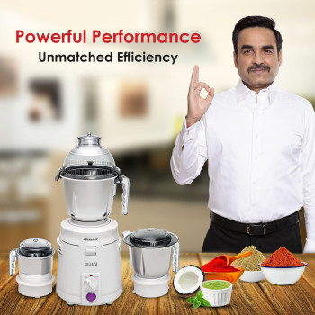 Sujata Dynamix, Mixer Grinder, 900 Watts, 3 Jars (White), 22000 Rotations Per Min, 90 Minutes Continuous Running, 3 Versatile Jars