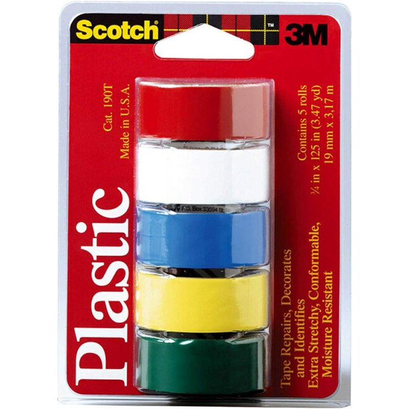 Scotch 3M Super Thin Waterproof Vinyl Plastic Coloured Tape, Pack of 5