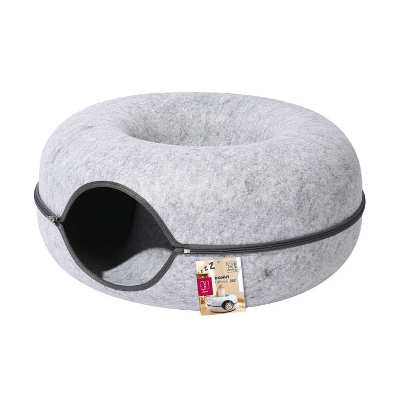 M-PETS Donut Tunnel Bed Indoor Cats, Bed Cat Donut Cave, Small, Grey
