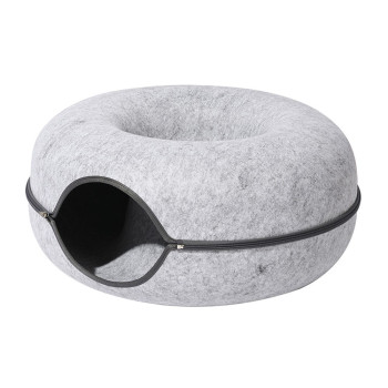 M-PETS Donut Tunnel Bed Indoor Cats, Bed Cat Donut Cave, Small, Grey
