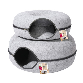 M-PETS Donut Tunnel Bed Indoor Cats, Bed Cat Donut Cave, Small, Grey
