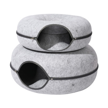 M-PETS Donut Tunnel Bed Indoor Cats, Bed Cat Donut Cave, Small, Grey