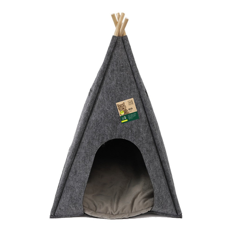 M-PETS Eco Tipi Cat Bed Soft Felt Walls Cushion Pets can Sleep, Grey