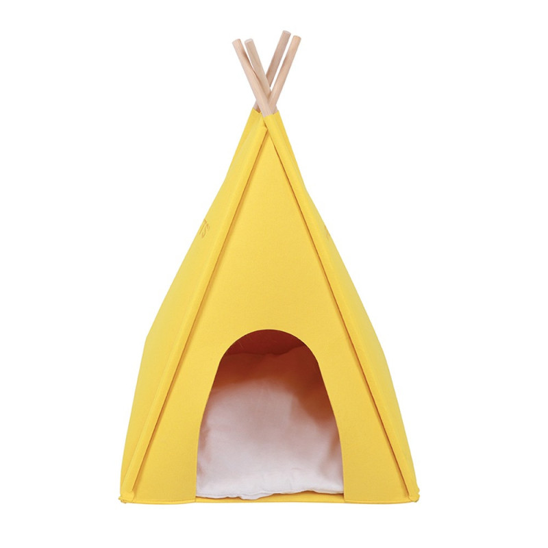 M-PETS Eco Tipi Cat Bed Soft Felt Walls Cushion Pets, Yellow