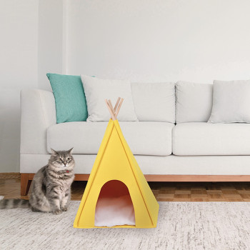 M-PETS Eco Tipi Cat Bed Soft Felt Walls Cushion Pets, Yellow
