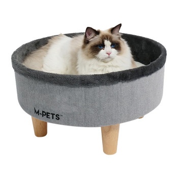 M-PETS Round Elevated Cat Soft Bed for Cats, Grey