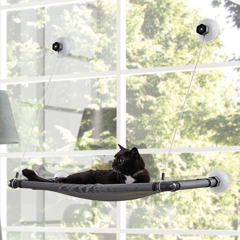 M-PETS Horizon Cat Window Perch Foldable, Black/Grey