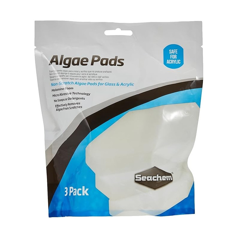Seachem 18-Piece Algae Pads Clean And Remove Algae From Aquarium Surfaces, White, Pack Of 3
