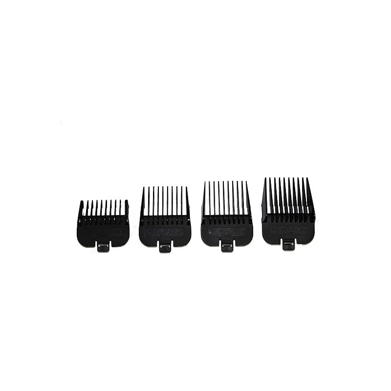 Andis Attachment Comb Lengths For Versatile Grooming And Trimming Of Pet Fur, 4 Piece Set, Black
