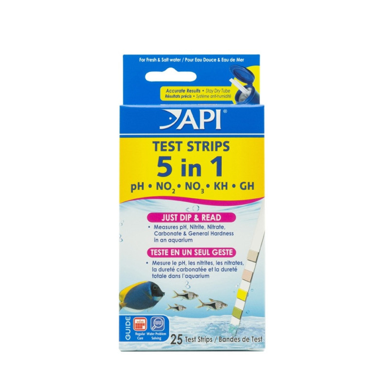 Api 5 In 1 Test For Freshwater And Saltwater Aquarium, 25 Strips