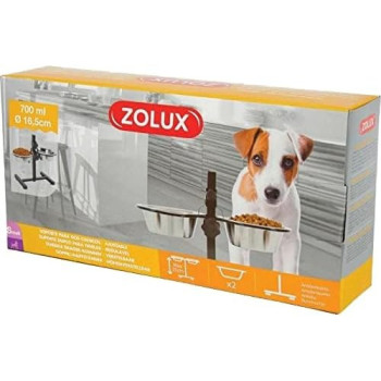 Zolux Adjustable Stand With Stainless Steel Dog Bowls, 700 ml