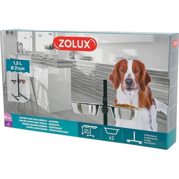 Zolux Adjustable Stand With Stainless Steel Dog Bowls, 1.5 L