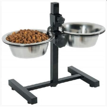 Zolux Adjustable Stand With Stainless Steel Dog Bowls, 1.5 L