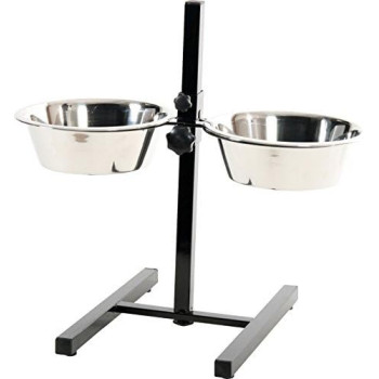 Zolux Adjustable Stand With Stainless Steel Dog Bowls, 2.5 L