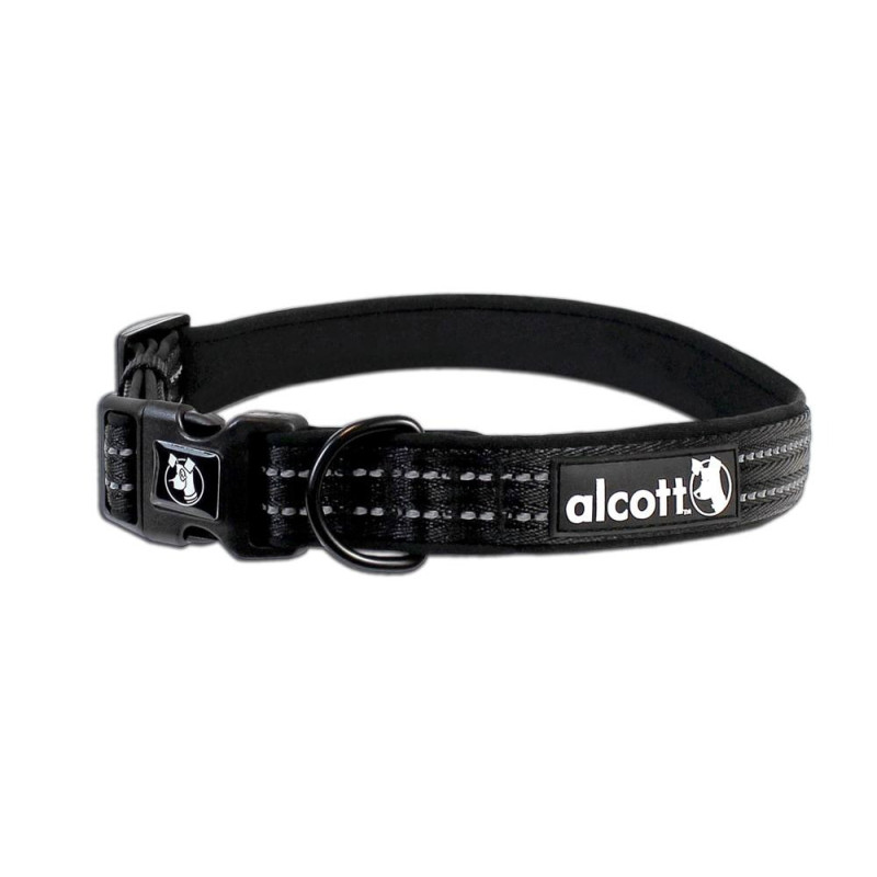 Alcott Adventure Dog Collar With Reflective Stitching And Neoprene Padding, Large, Black