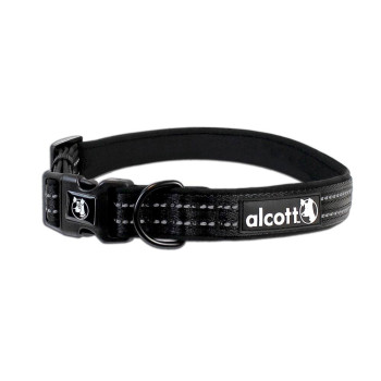 Alcott Adventure Dog Collar With Reflective Stitching And Neoprene Padding, Medium, Black