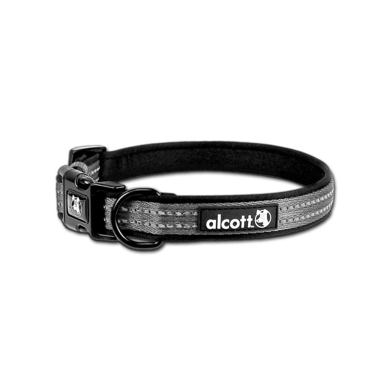 Alcott Adventure Dog Collar With Reflective Stitching And Neoprene Padding, Grey, Medium