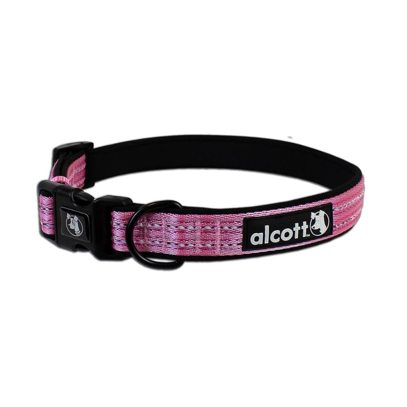 Alcott Adventure Dog Collar With Reflective Stitching And Neoprene Padding, Medium, Pink