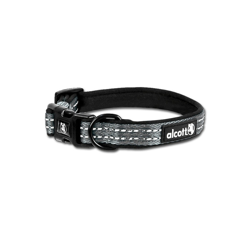 Alcott Adventure Dog Collar With Reflective Stitching And Neoprene Padding, Grey, Small