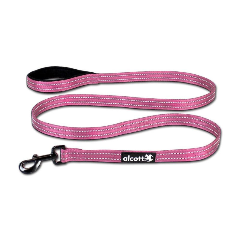 Alcott Adventure Dog Leash With Reflective Stitching And Neoprene Padded Handle, Medium, Pink