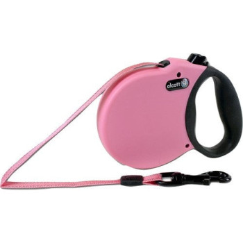 Alcott Adventure Retractable Reflective Belt Leash, 10 Feet Long, Extra Small For Dogs Up To 25 Lbs, Pink With Black Soft Grip Handle